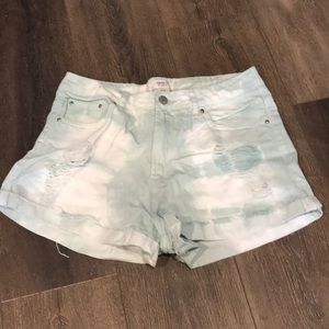 Tie dye denim shorts